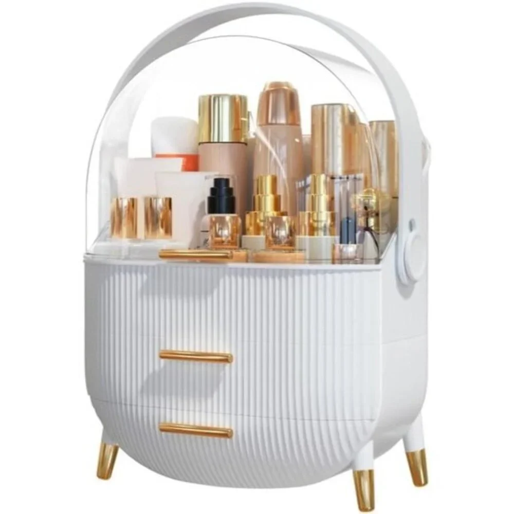 Makeup & Skincare Organizer, White Cosmetic Display Case with Transparent Cover